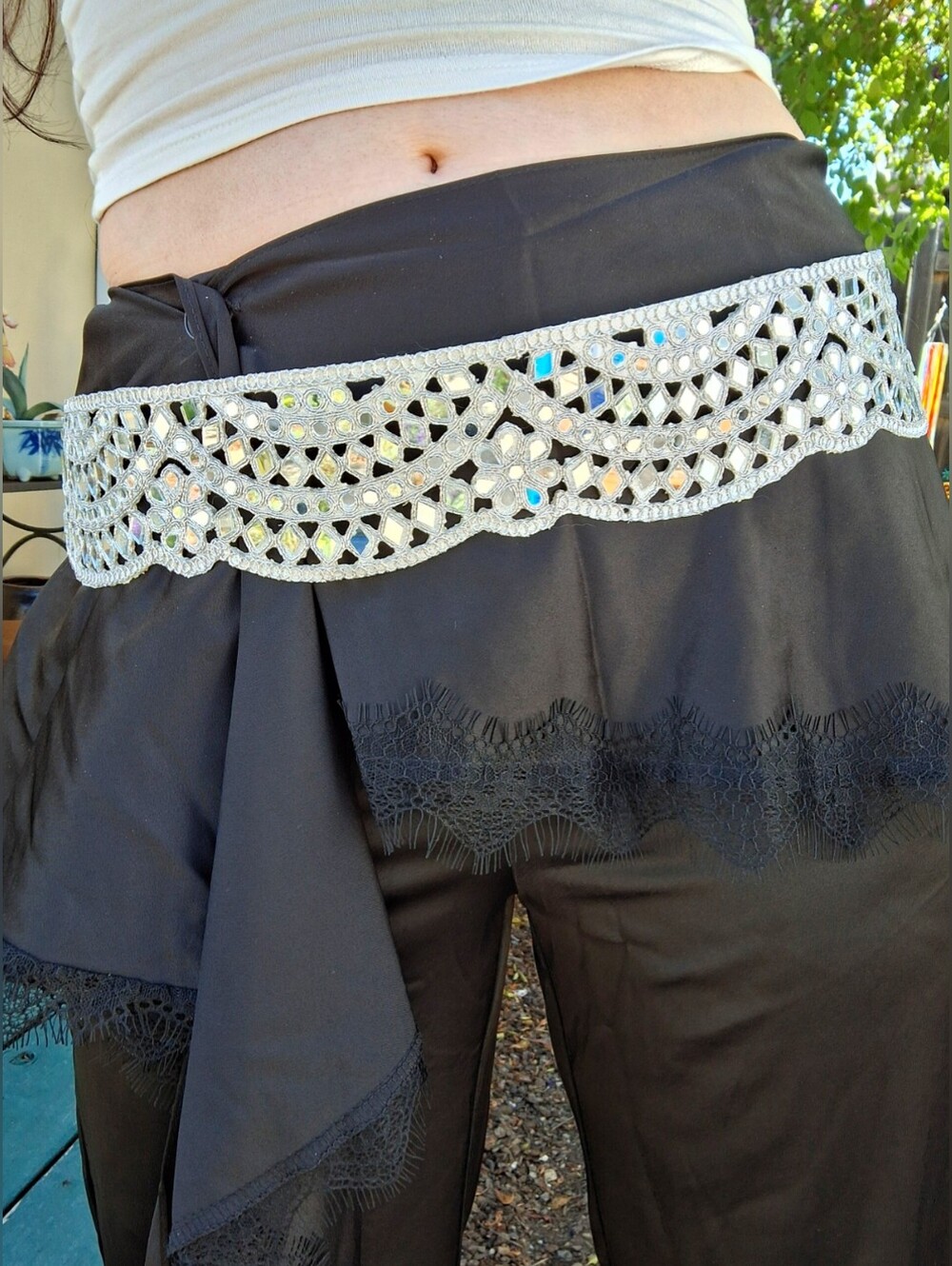 Handmade Silver Mirror Sequin Statement Hip Belt Festival Rave Bellydance Boho